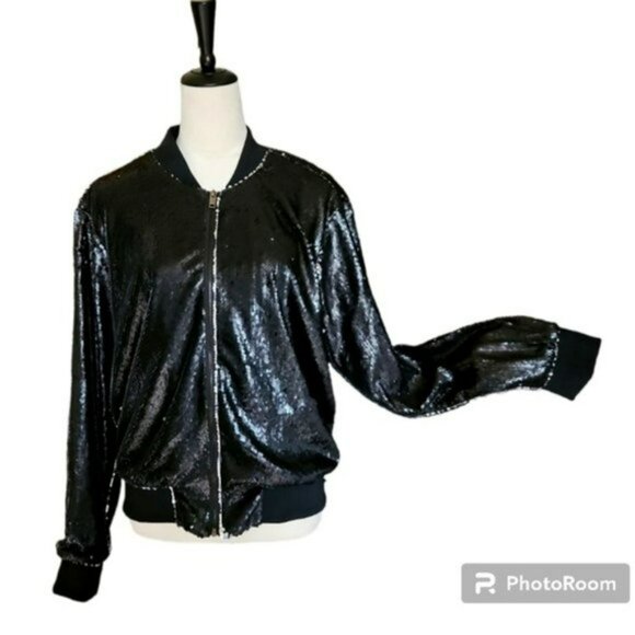 Rue+ Black Sequin Bomber Jacket size 1X EUC - Picture 1 of 13